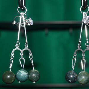 Handmade Clip-On Earrings - BEAUTIFUL 6 Large Green Marbles - CFH 36
